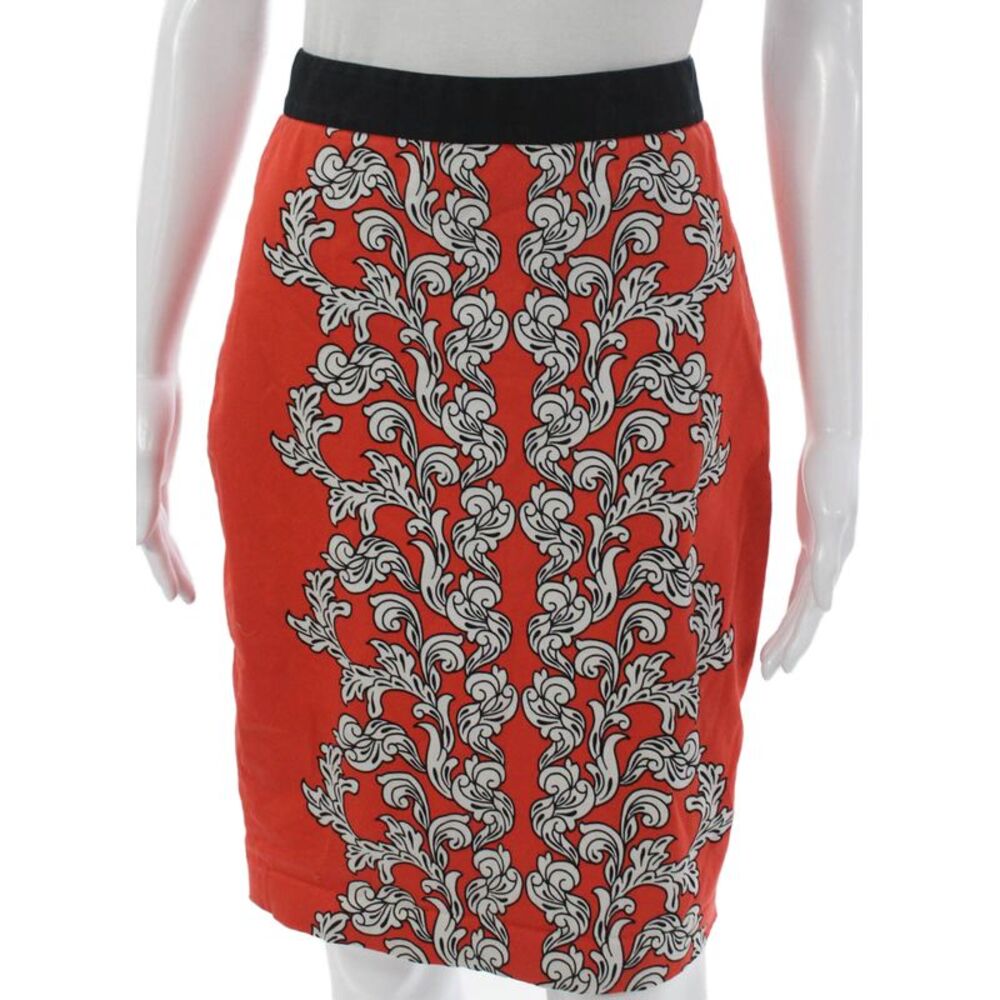 Robert Rodriguez Womens Orange Floral Cotton Pencil Skirt Knee Length Size 4